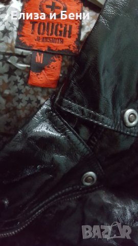 Унисекс рокерия кожено байкър мото яке с лачено покритие естествена кожа Tough Jeansmith, снимка 4 - Якета - 35728269