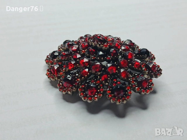 Сребърна брошка с гранати Бохемия !Викториански период!, снимка 7 - Антикварни и старинни предмети - 52493778