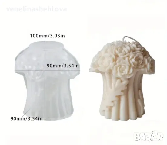 3D Ваза с рози Голям силиконов молд форма за свещи гипс, снимка 5 - Форми - 47533408