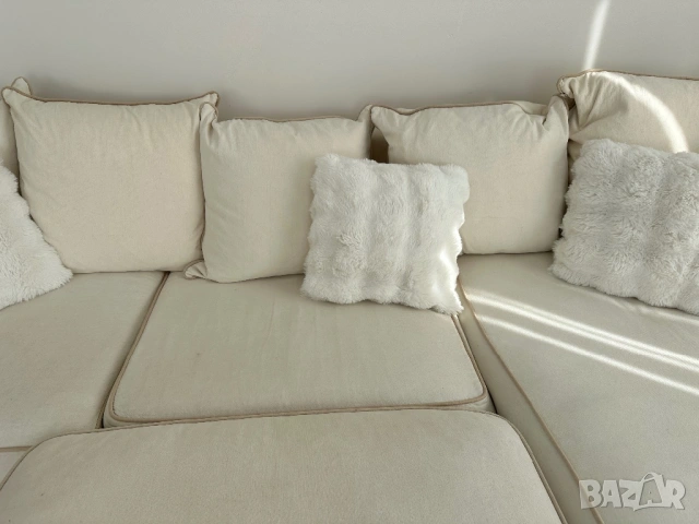 Ъглов диван от гъши пух с лежанка и табуретка Martineli, снимка 9 - Дивани и мека мебел - 53616515