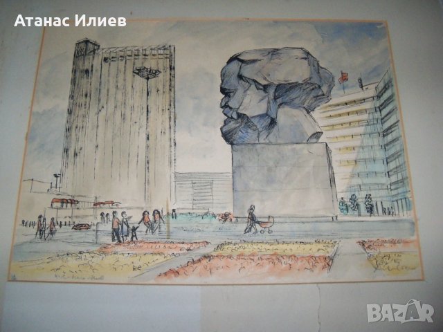 Монументът Карл Маркс в град Кемниц - соц изкуство, снимка 2 - Картини - 35935385
