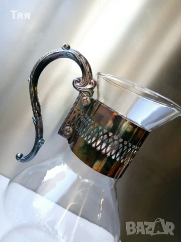 Винтидж стъклена кана с метална дръжка и капак , снимка 11 - Антикварни и старинни предмети - 51244523