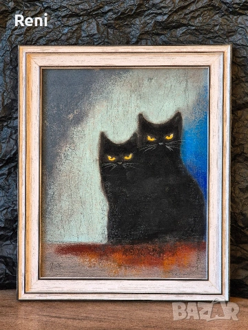Семеен портрет, черни котки, картина въглен