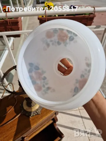 Антична лампа изработена от месинг, оникс и двупластова стъклена шапка! , снимка 6 - Антикварни и старинни предмети - 49449439