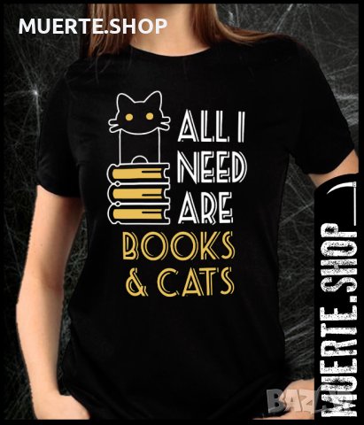 Дамска тениска с щампа BOOKS N CATS