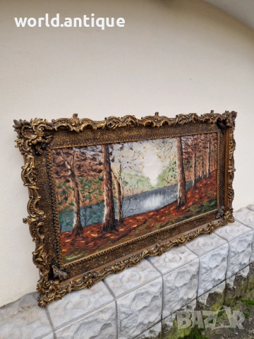 Превъзходна голяма антикварна авторска майсторска картина масло върху платно , снимка 4 - Антикварни и старинни предмети - 53210517