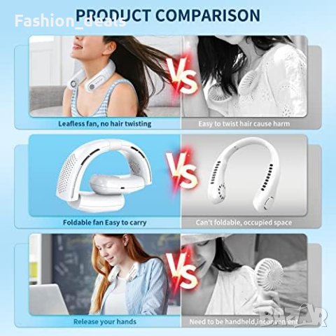 Нов 360° Охлаждащ Вентилатор Grarg за Врат, 3 Скорости, USB 4000mAh, снимка 5 - Друга електроника - 42648055