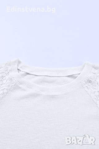 Дамска блуза в бяло с дълги ръкави от дантела, снимка 8 - Блузи с дълъг ръкав и пуловери - 44321247