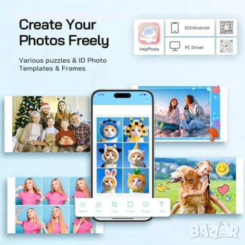 Нов Фото принтер 4x6 WiFi с приложение, рамки/филтри, 54 листа хартия, снимка 2 - Принтери, копири, скенери - 53374959