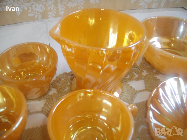 37 Части Нов Сервиз Кафе Чай Made in USA FIRE KING ANCHOR HOCKIN  Винтидж Цвят Праскова/Сьомга-1940г, снимка 10 - Сервизи - 39894665