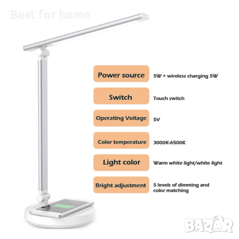 LED настолна лампа с безжично зарядно и грижа за очите MDHAND, снимка 14 - Настолни лампи - 44694484