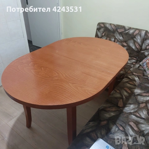 Трапезна елипса-разтегателна маса + стъкло да предпазване, снимка 2 - Маси - 53792618