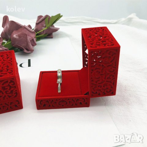 Кутийка за бижу, червено кадифе в ретро стил, снимка 4 - Други - 41415883