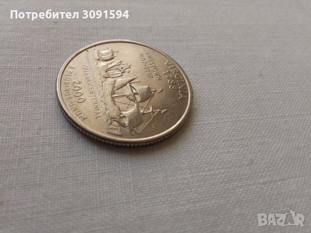 четвърт долар на свободата на Съединените американски щати Вирджиния четиристолетия монета , снимка 2 - Нумизматика и бонистика - 42089506