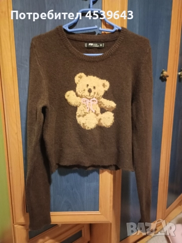 Дамски пуловер в кафяво с мече размер S, снимка 4 - Блузи с дълъг ръкав и пуловери - 52860293