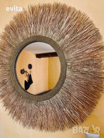 Екстравагантно огледало от рафия. Ръчна изработка! , снимка 2 - Декорация за дома - 39884030