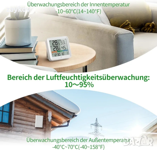 VOCOO вътрешен/външен термометър, безжична метеорологична станция, хигрометър с външен сензор, снимка 3 - Друга електроника - 44697676