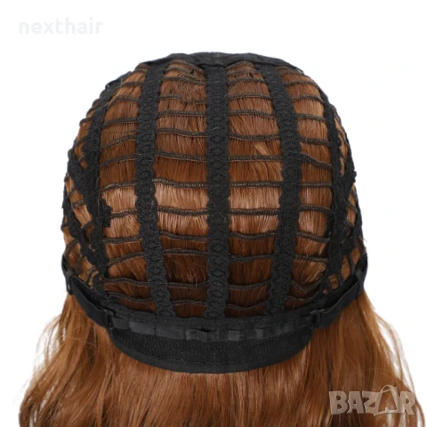Омбре светло кафява перука с черни корени и бретон 45 см, снимка 6 - Аксесоари за коса - 50859778