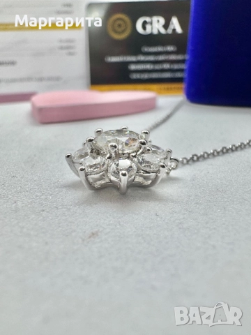 Сребърно колие с мойсанит (Диамант) 1 карат, снимка 6 - Колиета, медальони, синджири - 51536645