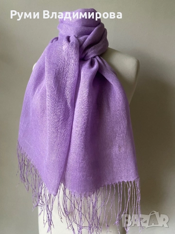 Люляково лилав шал от 100 % лен, снимка 2 - Шалове - 52703129