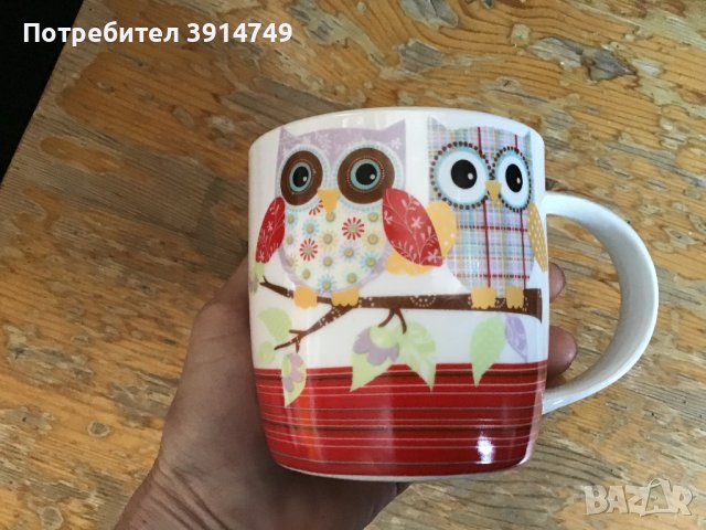 Чаша керамична за кафе, чай с артизански принт на Бухал / Сова, 320 мл, НОВА, снимка 2 - Чаши - 44495609