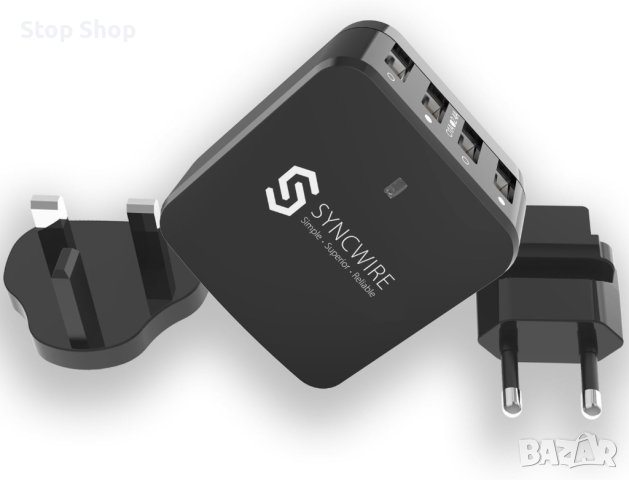Syncwire USB стенно зарядно щепсел за пътуване - 34W/6.8A 4-портово бързо зарядно устройство с US UK, снимка 4 - Оригинални зарядни - 41557457
