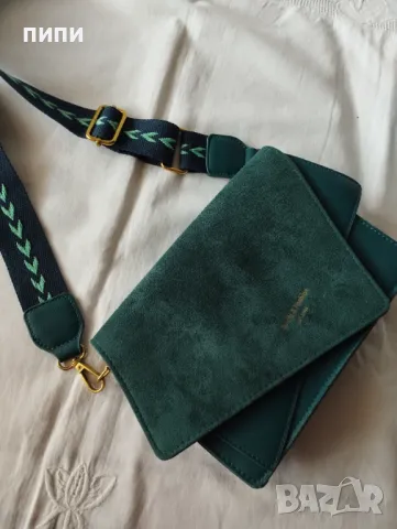 ЕСТЕСТВЕНА КОЖА дамска чанта през рамо, цвят зелен