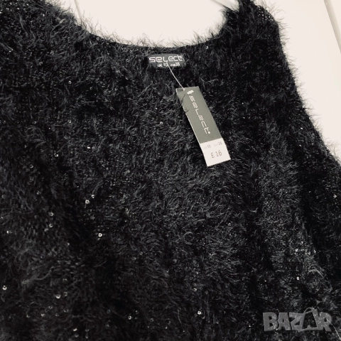 Разпродажба Дамски черен пухкав пуловер с пайети Нов, снимка 3 - Блузи с дълъг ръкав и пуловери - 52881428