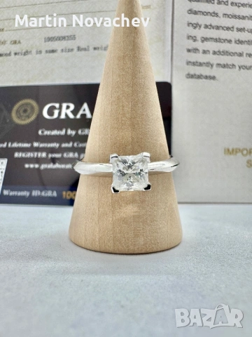 Сребърен пръстен с мойсанит (Диамант) 1 карат, снимка 3 - Пръстени - 53172562