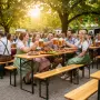 Сгъваем комплект градинска маса с 2 пейки - От чамово дърво, снимка 5