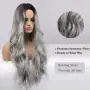 Сива омбре перука Silver Mist – черни корени, вълни и път по средата, 70 см, снимка 3