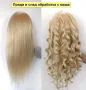 Фризьорска тренировъчна глава с ЕСТЕСТВЕНА коса 60см +стойка +аксесоар, снимка 2