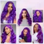 Лилава лейс фронт перука на вълни с дантела, снимка 3