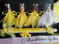 Моминско парти в жълто (жълт цвят) дъска, точилка, чук, чаши за моминско, снимка 3