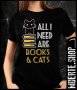 Дамска тениска с щампа BOOKS N CATS