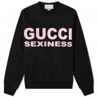 GUCCI Black Sexiness Logo Print Мъжка Блуза тип Пуловер size M, снимка 1 - Пуловери - 34843357
