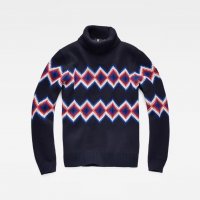 g-star javdi diamond jacquard turtle knit - страхотен мъжки пуловер ЛАМСКА ВЪЛНА, снимка 2 - Пуловери - 39545647