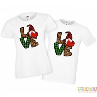 Tениски за влюбени двойки Свети Валентин Love Gnomes, снимка 3 - Тениски - 35717314
