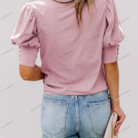 Едноцветна дамска блуза с буф ръкав, 6цвята - 023, снимка 10 - Блузи с дълъг ръкав и пуловери - 42126955