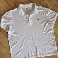 Бяла тениска с яка Lacoste, снимка 2 - Тениски - 41359450