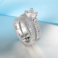 Комплект от 2 сребърни пръстена със сапфир, снимка 1 - Пръстени - 41637431
