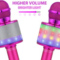 Fede безжичен Караоке Bluetooth микрофон с мигащи цветни LED светлини, снимка 2 - Микрофони - 41966689