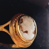 Златен 18к пръстен с камея , снимка 2 - Пръстени - 44478387