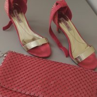 Дамски сандали и клъч цвят корал , снимка 3 - Дамски елегантни обувки - 41910731