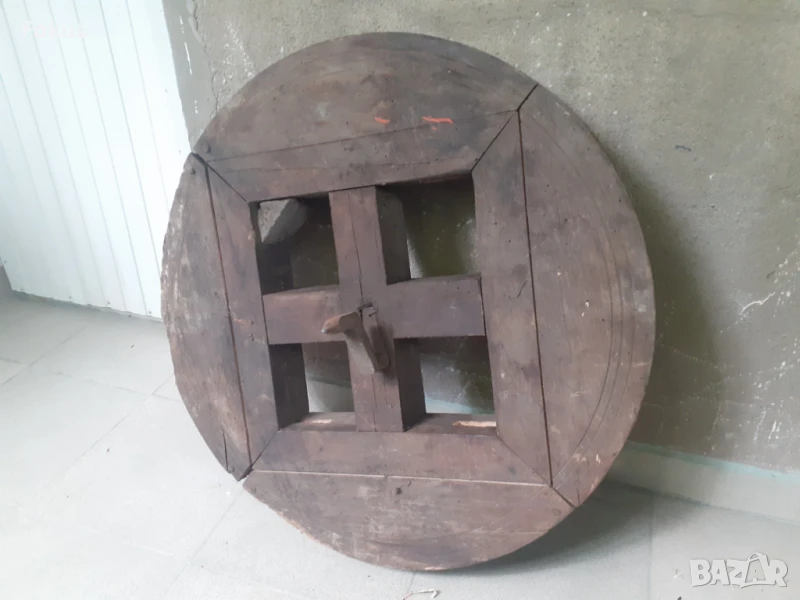 Уникат - Старо масивно дървено колело маховик примитив, снимка 1