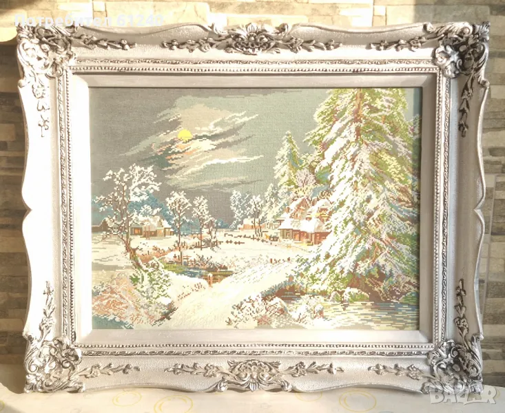 Продавам антикварен гоблен Зимна луна (Хитлерова зима) конци Вилер , снимка 1