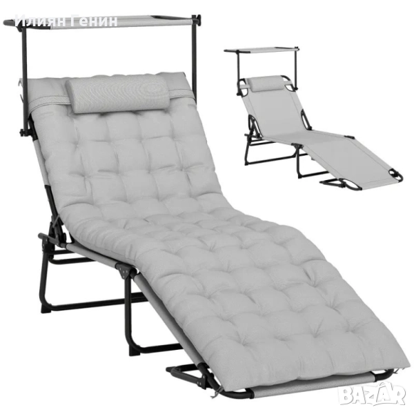 Сгъваем шезлонг Outsunny с матрак на покрива, шезлонг с регулируема в 4 посоки облегалка, снимка 1