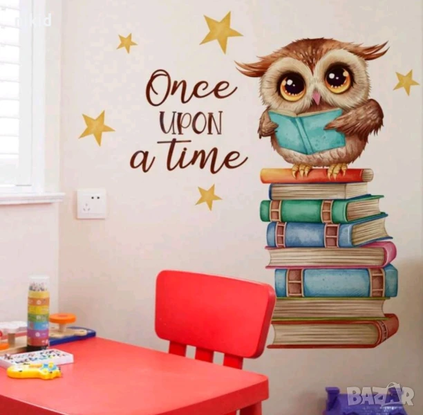 Сова Бухал на книги учение училище самозалепващ стикер лепенка декор за стена, снимка 1