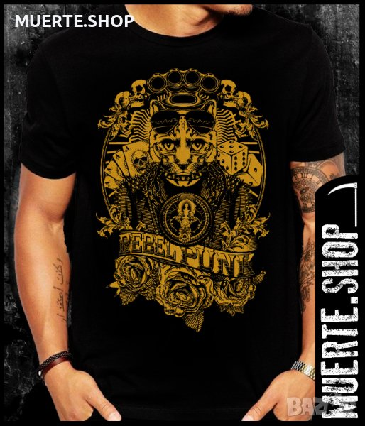 Черна тениска с щампа REBEL PUNK CAT, снимка 1