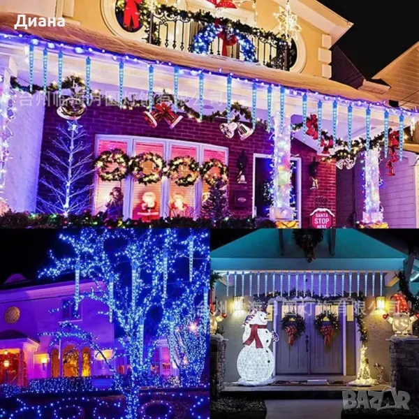 Коледна светеща украса тип падащ сняг / Светеща висулка  42cm / Бяла светлина / 8бр висулки, снимка 1